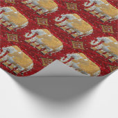 装飾されたインドゾウの赤および金ゴールド ラッピングペーパー (角)