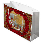 装飾されたインドゾウの赤および金ゴールド ラージペーパーバッグ