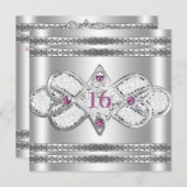 装飾されたエレガントな銀製の招待 招待状 (正面/裏面)