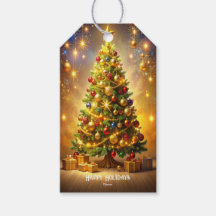 装飾されたクリスマスツリーのギフトタグ