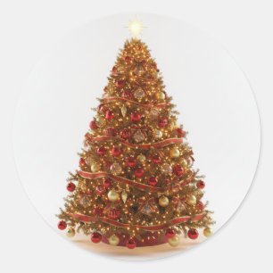 装飾されたクリスマスツリーのデザインステッカー ラウンドシール