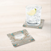 装飾されたゴールドの青い石の紙コースター スクエアペーパーコースター (インサイチュ)