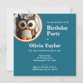 装飾されたフクロウをテーマにした誕生日ケーキ 招待状 (裏面)