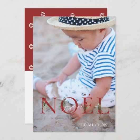 装飾された植物のクリスマス NOEL ホリデー フォト カード (正面/裏面)