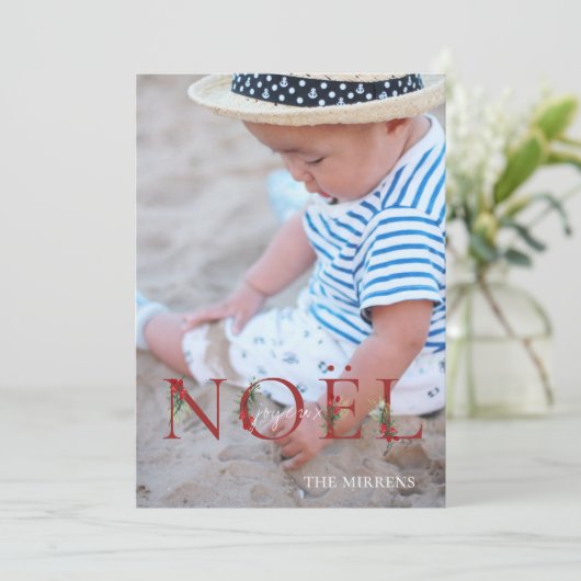 装飾された植物のクリスマス NOEL ホリデー フォト カード (スタンド正面)