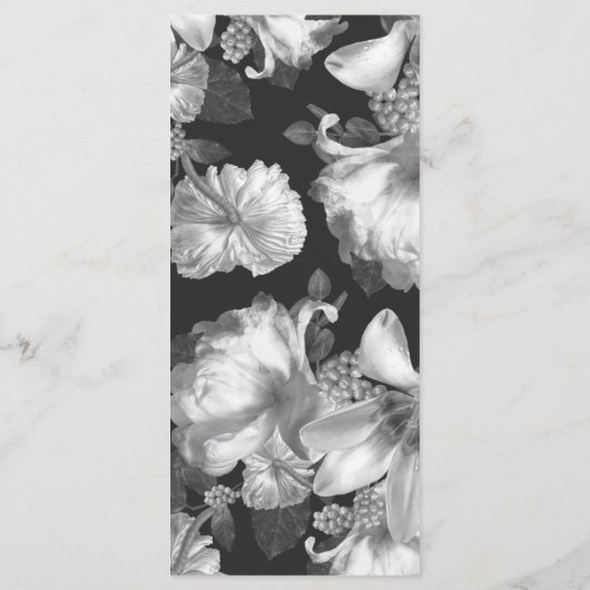 装飾された白黒のフローラ結婚ズ メニュー (裏面)