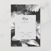 装飾された白黒ヴィンテージ結婚フローラ 出欠カード (正面)