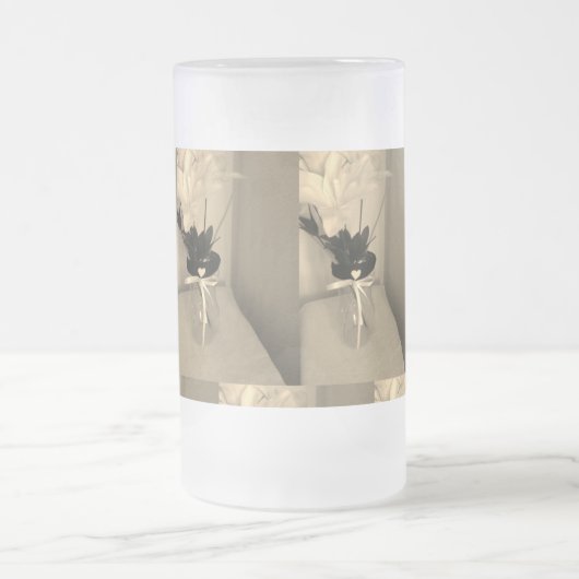 装飾された花の抽象芸術 フロストグラスビールジョッキ (中央)