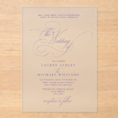 装飾された薄紫ラベンダー結婚書道 アクリル招待状 (正面)