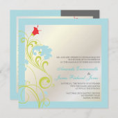 装飾つる植物/アクアブルー/グリーン/グレー 招待状 (正面/裏面)