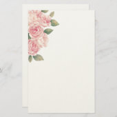 装飾として大きい淡いピンクのバラ 便箋 (正面/裏面)