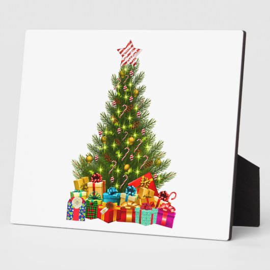 装飾とギフトボックスを持つクリスマスツリー フォトプラーク (側面)