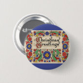 装飾とヴィンテージのクリスマスグリーッ縁どグ 缶バッジ (正面&裏面)