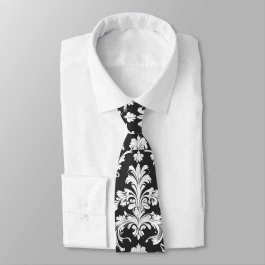 装飾の白黒ダマスク模様 ネクタイ (タイ)