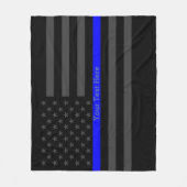 装飾の薄いブルーラインパーソナライズな黒米国の旗 フリースブランケット (正面)
