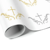 装飾の金ゴールドおよび銀が付いているキリスト教の十字 ラッピングペーパー (ロールコーナー)