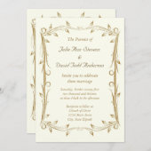 装飾アンティーク縁ど結婚金ゴールド 招待状 (正面/裏面)
