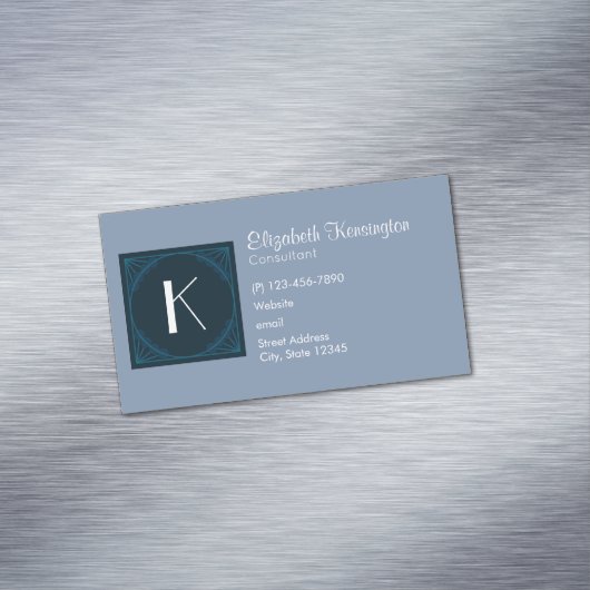 装飾アールデコブルースクエアモノグラム マグネット名刺 (インサイチュ)