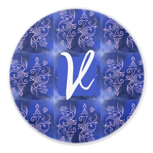 装飾イニシャルセラミックプルブルー/パープル セラミックノブ (正面)