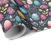 装飾イースターエッグダークフローラルパターン ラッピングペーパー (ロールコーナー)