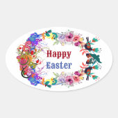 装飾イースターエッグフローラモチーフ鳥フローラ 楕円形シール (正面)