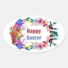 装飾イースターエッグフローラモチーフ鳥フローラ 楕円形シール