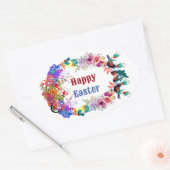 装飾イースターエッグフローラモチーフ鳥フローラ 楕円形シール (封筒)