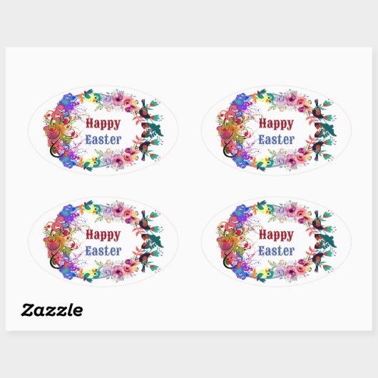 装飾イースターエッグフローラモチーフ鳥フローラ 楕円形シール (シート)