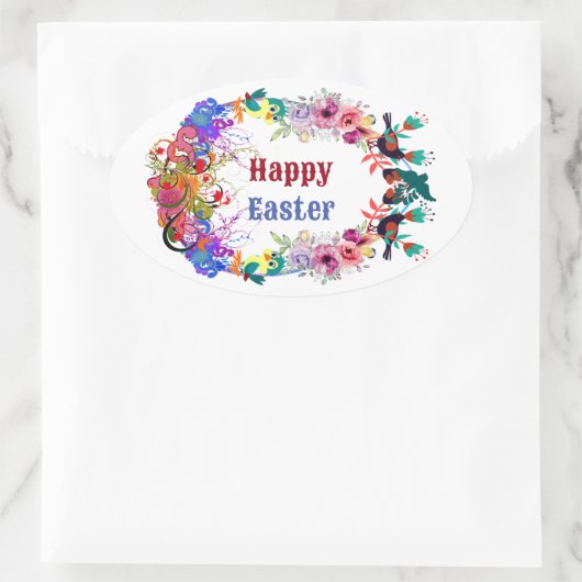 装飾イースターエッグフローラモチーフ鳥フローラ 楕円形シール (バッグ)