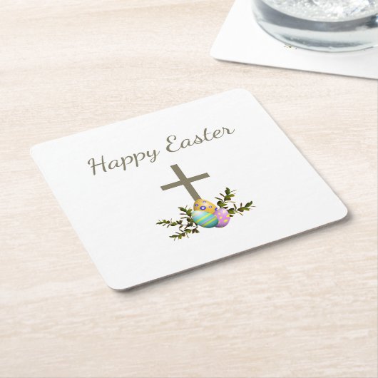 装飾イースターエッグボタニカルシンプルクロス スクエアペーパーコースター (アングル)