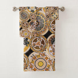 装飾エレガントアールヌーボー金ゴールド茶色パターン バスタオルセット