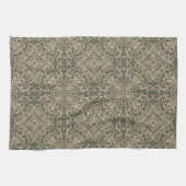 装飾エレガントオーナメントダークグリーン模様 キッチンタオル (横)