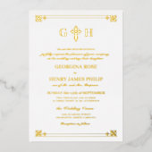 装飾エレガントクロスモノグラム伝統的 箔招待状 (正面)