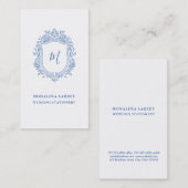 装飾エレガントバラクレストブルーモノグラム 名刺 (正面/裏面)