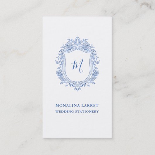 装飾エレガントバラクレストブルーモノグラム 名刺 (正面)