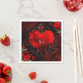 装飾エレガントフローラハートブラック&レッドパーティー スタンダードカクテルナプキン (インサイチュ)