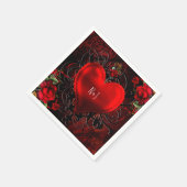 装飾エレガントフローラハートブラック&レッドパーティー スタンダードカクテルナプキン (角)