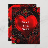 装飾エレガントフローラハートブラック&レッドパーティー 案内ポストカード (正面/裏面)