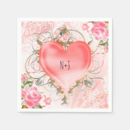 装飾エレガントフローラハート桃パーティー スタンダードカクテルナプキン