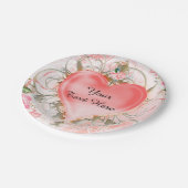 装飾エレガントフローラハート桃パーティー ペーパープレート (アングル)