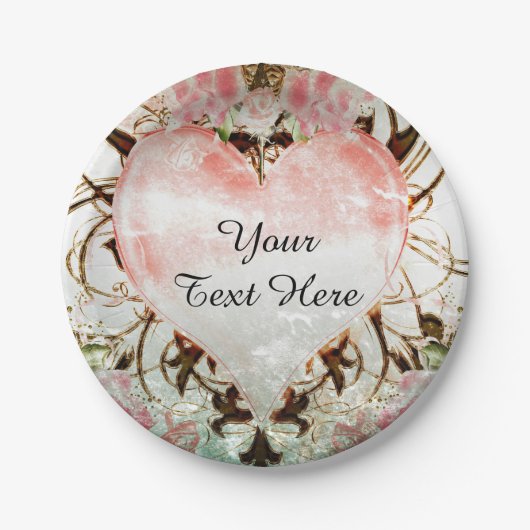 装飾エレガントフローラヴィンテージハートパーティー ペーパープレート (正面)