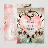 装飾エレガントフローラヴィンテージハートパーティー 案内ポストカード (正面/裏面)