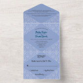 装飾エレガントブルーモダンダマスク結婚ズ オールインワン招待状 (内側)