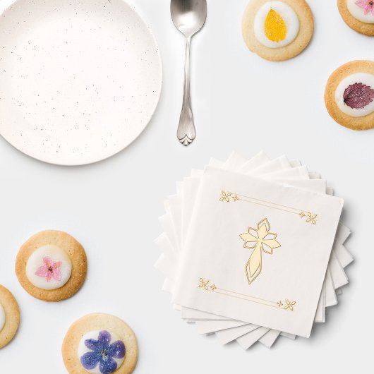 装飾エレガント十字架なし文字宗教イベント 箔ナプキン