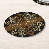 装飾エレガント金ゴールドと黒イードムバラク ラウンドペーパーコースター (アングル)
