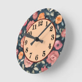 装飾オレンジとピンクのフローラ ラウンド壁時計 (傾斜)