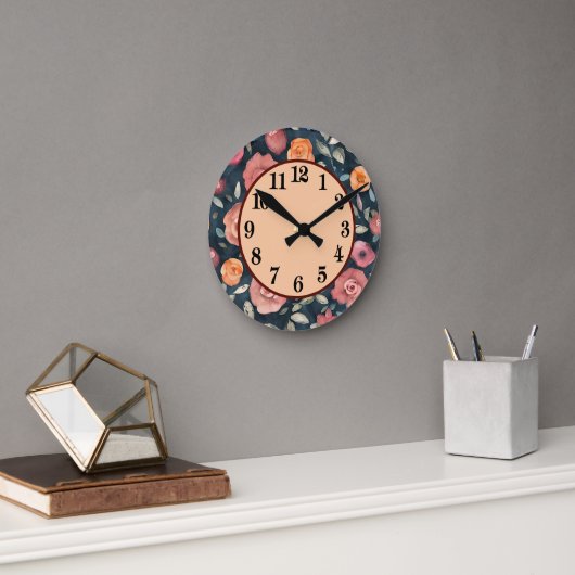 装飾オレンジとピンクのフローラ ラウンド壁時計 (オフィス)