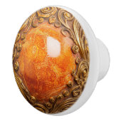 装飾オレンジブラウン金ゴールドスクロールOrb セラミックノブ (右)