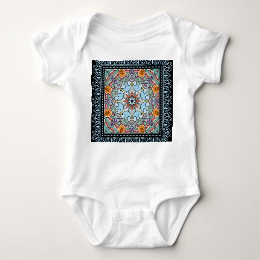 装飾カラフルドードル：対称パターン。 ベビーボディスーツ (正面)