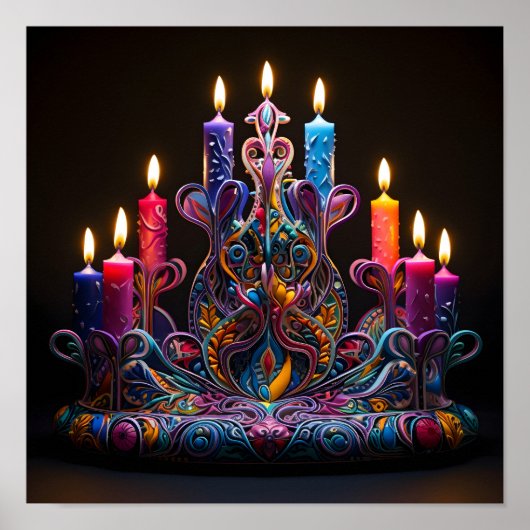 装飾カラフル休日(ユダヤ教)メノラーポスター ポスター (正面)